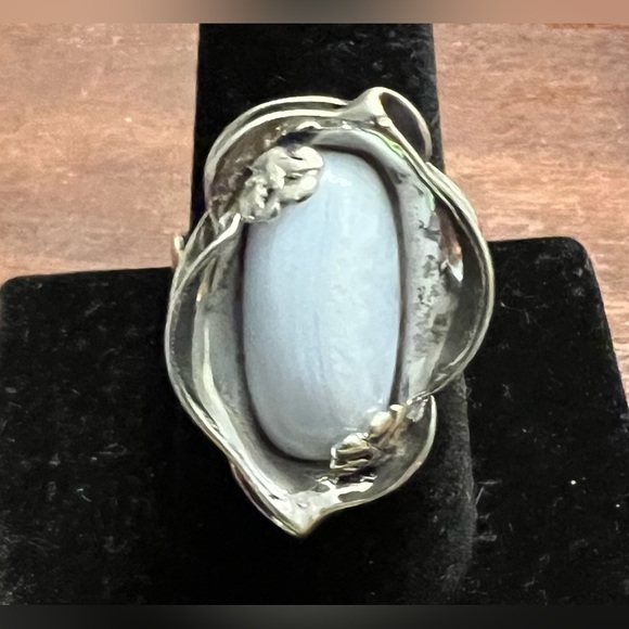 Carolyn Pollack .925 Blue Lace Agate Calla Lily Ring – Sculptural Artisan #337 - Picture 5 of 12